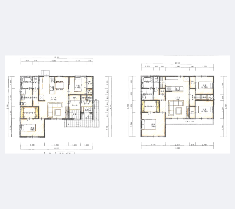 各部屋に収納を設置した収納多めの二世帯住宅